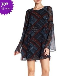 NEW Geometric A-line Dress with Bell Sleeves